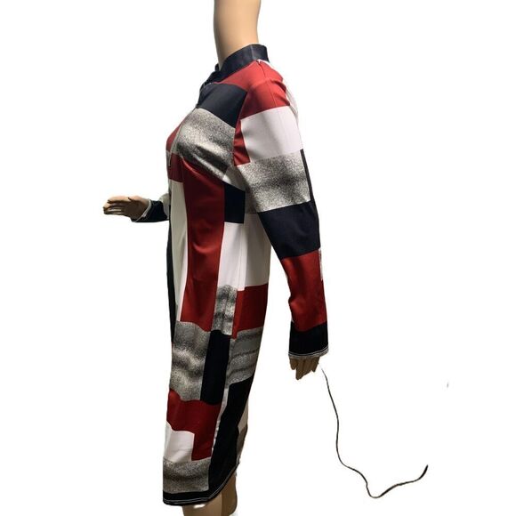 MOD Multicolored Geometric Long Sleeve High Neck Half Zip Classic Dress Size Med - Picture 8 of 14